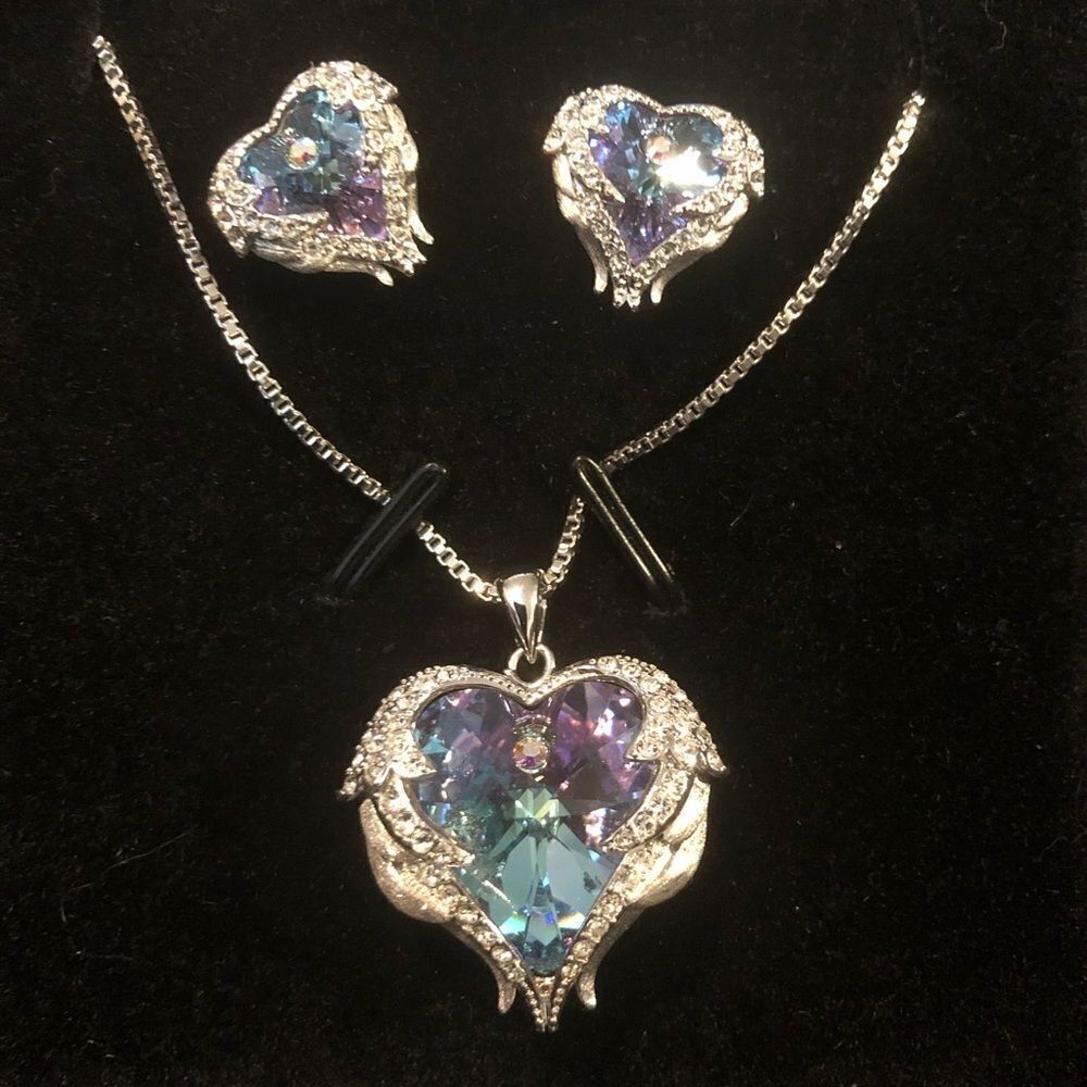 CDE Angel Wing Love Heart Necklace and earrings